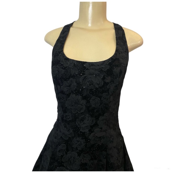 Zum Zum Vintage 90’s Y2K Black Floral Velvet Satin Sparkle Party Dress Size 5-6 - Picture 4 of 12